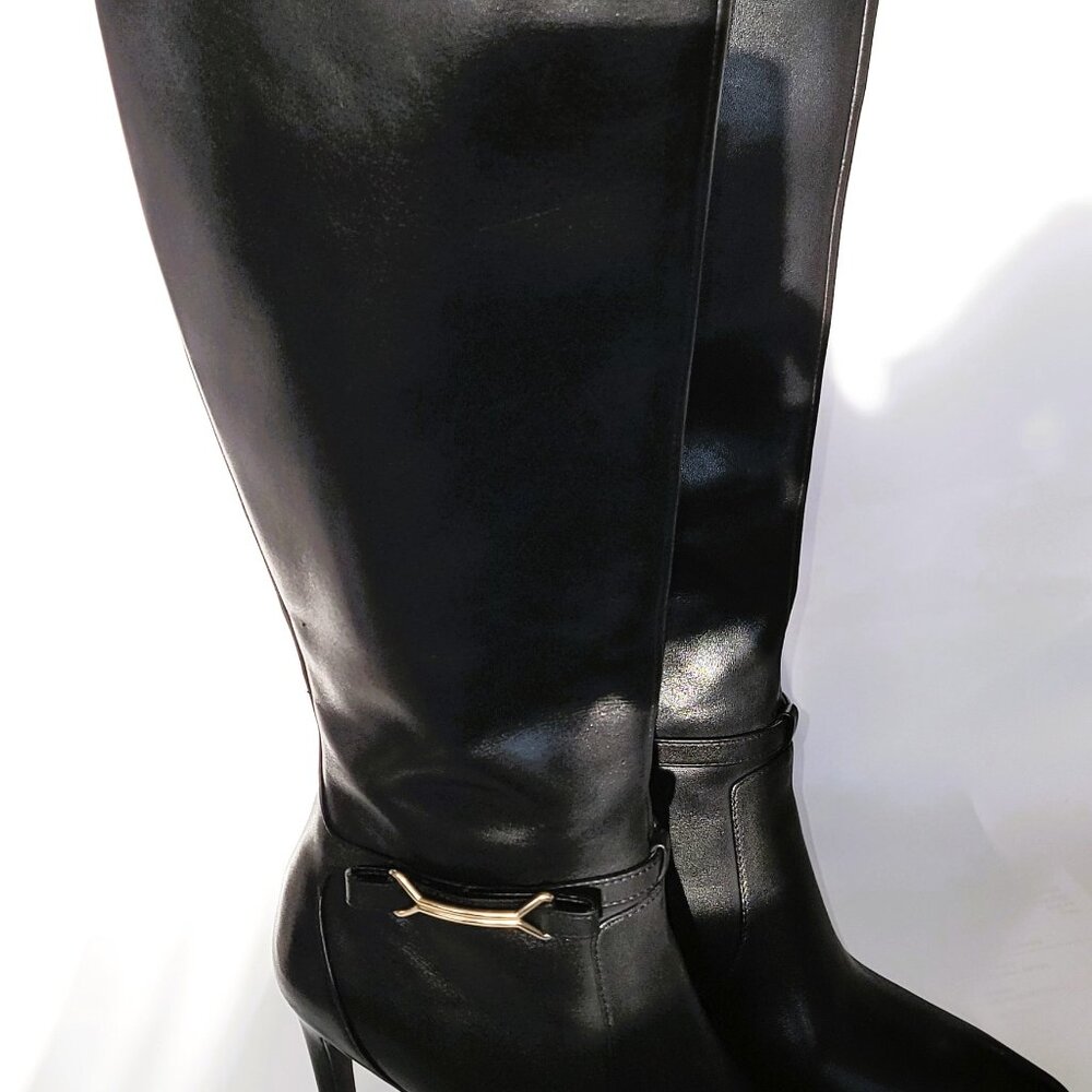 Cole Haan Boots Women's "Loveth" Black Leather Full Zip Tall 4" Heeled Knee High - Picture 1 of 7
